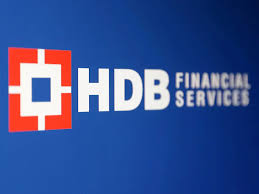 HDB Financial Services logo with a stock market chart showing upward growth